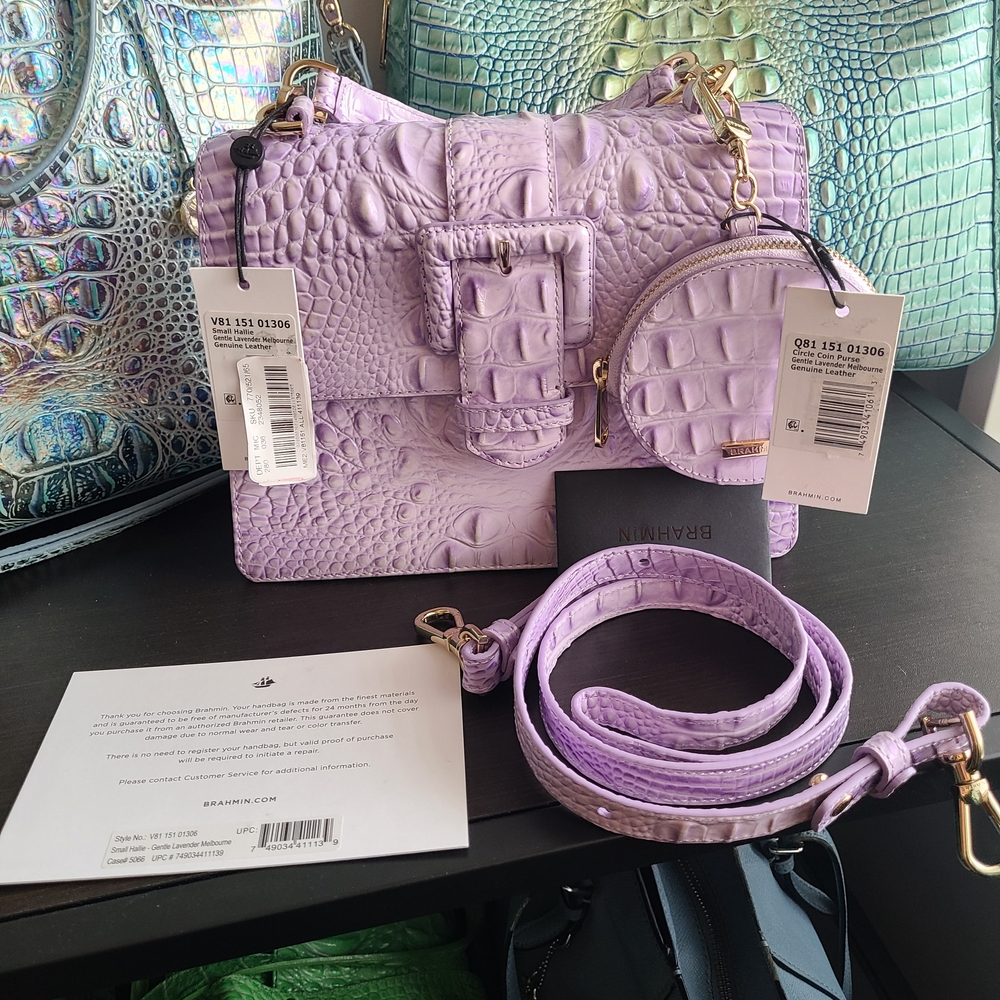 NWT Brahmin Small Hallie Gentle Lavender Melbourne With Matching Coin Purse
